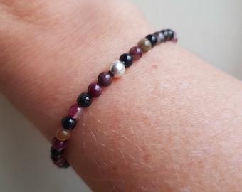 Watermelon Tourmaline stretch Bracelet with Sterling Silver or 14K Gold Fill bead - October Birthstone jewelry gift