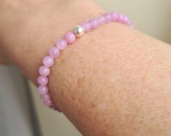 Pink Kunzite STRETCH Bracelet Sterling Silver or Gold Fill tiny GEMSTONE bead Bracelet Heart Chakra Depression Anxiety Crystal Healing gift
