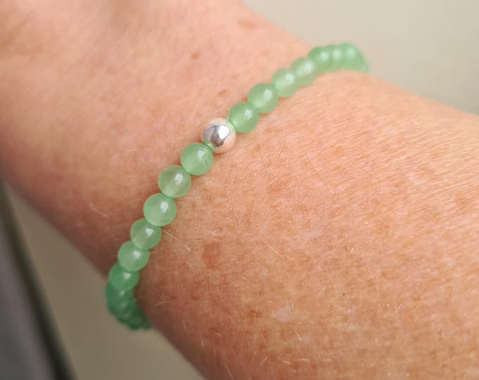 GREEN JADE stretch Bracelet Sterling Silver or Gold Fill tiny 4mm green Jade gemstone bead Bracelet - Heart Chakra jewellery gift for her