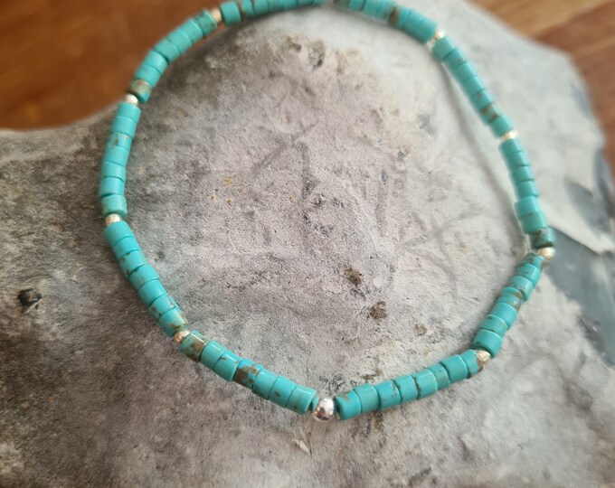 Tiny Turquoise STRETCH Bracelet blue Heishi GEMSTONE bead Bracelet Silver or Gold Fill stacking Bracelet December Birthstone jewellery gift