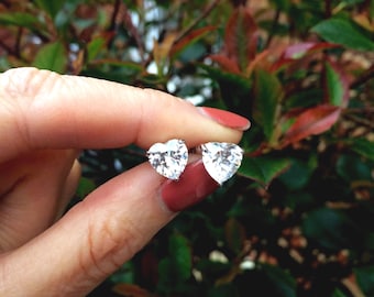 Cubic Zircon diamond heart stud earrings small CZ diamond heart earrings Valentine studs Wedding anniversary April Birthstone jewellery gift