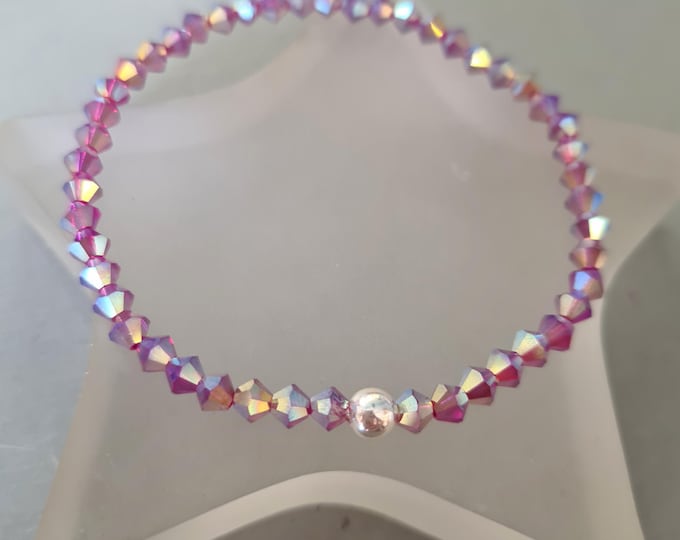 Tiny PINK AB crystal stretch bracelet Sterling Silver OR Gold Fill pink bead bracelet stacking bracelet beaded crystal jewelry gift for her