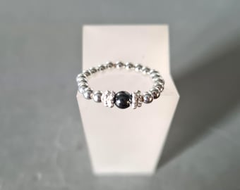 Black Hematite stretch ring Sterling Silver or Gold Silver stretch ring tiny black gemstone bead ring Root Chakra ARTHRITIS jewellery gift