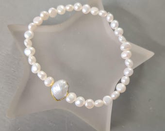 small Baroque Freshwater Pearl STRETCH Bracelet with a larger white Baroque pearl stacking bracelet bridal bracelet wedding jewellery gift