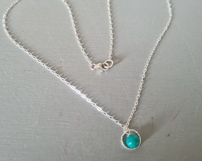 Tiny Turquoise necklace Sterling Silver blue green Turquoise bead pendant necklace  December Birthstone jewellery gift for women girl mum