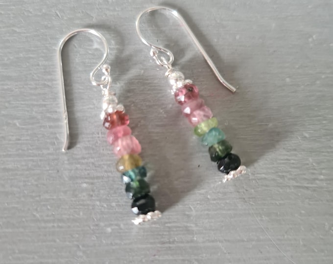 Watermelon Tourmaline gemstone earrings Sterling Silver or Gold Fill  - October Birthstone jewellery gift