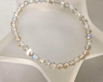 LABRADORITE stretch Bracelet Sterling Silver / Gold Fill beaded bracelet tiny 4mm grey gemstone Bead Bracelet Yoga Chakra jewellery Gift