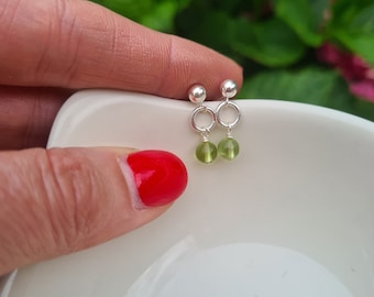 Tiny Peridot earrings Sterling Silver stud small green Peridot drop earrings gemstone jewelry August Birthstone jewellery gift for girl