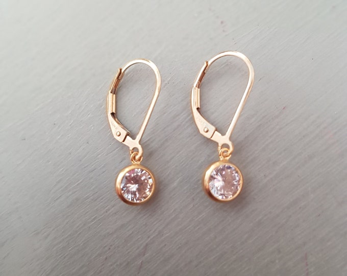 Tiny Gold Fill CZ Diamond earrings lever back or stud or hook small clear CZ drop earrings - April Birthstone jewellery gift