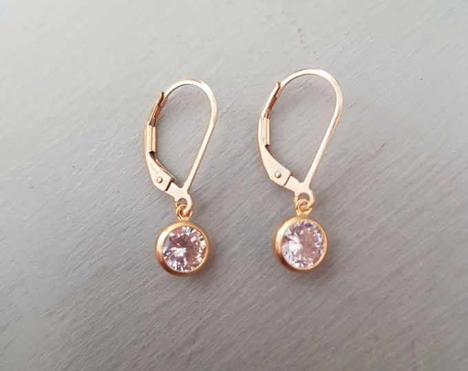 Tiny Gold Fill CZ Diamond earrings leverback or stud or hook small clear CZ drop earrings April Birthstone jewellery minimalist jewelry gift