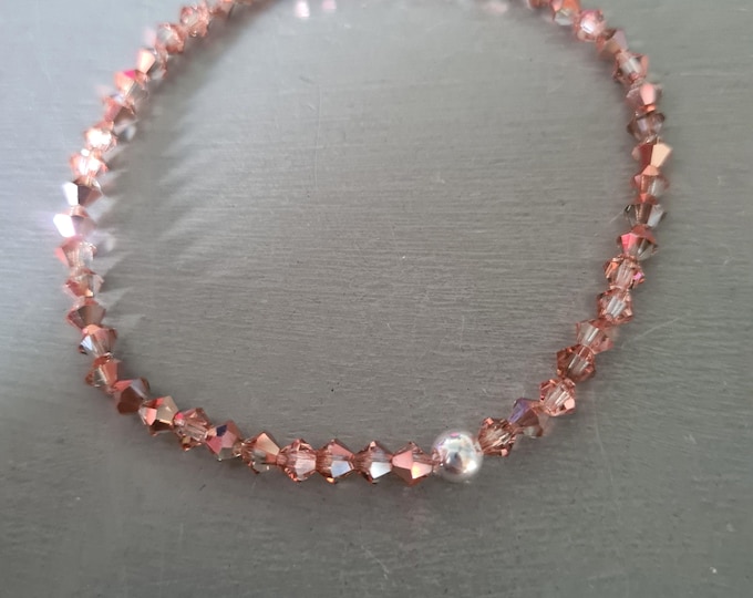 Rose Gold crystal bracelet Sterling Silver, Gold Fill or diamante bead stretch bracelet tiny 4mm Rose gold bracelet BEADED jewellery gift
