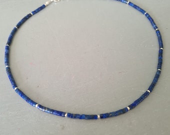Blue Lapis Lazuli choker necklace Sterling Silver or Gold 3mm tiny blue Heishi gemstone bead necklace September Birthstone jewellery gift