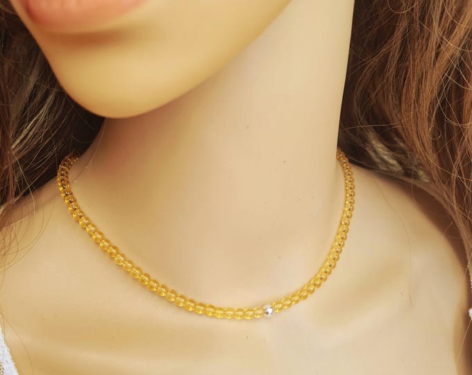 Tiny CITRINE gemstone bead necklace choker Sterling Silver or Gold Fill - November Birthstone jewellery gift