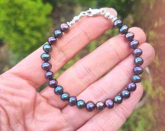 Black Peacock Freshwater Pearl bracelet Sterling Silver or Gold 6-7mm real Freshwater pearl bracelet Pearl jewellery gift for her mum sister