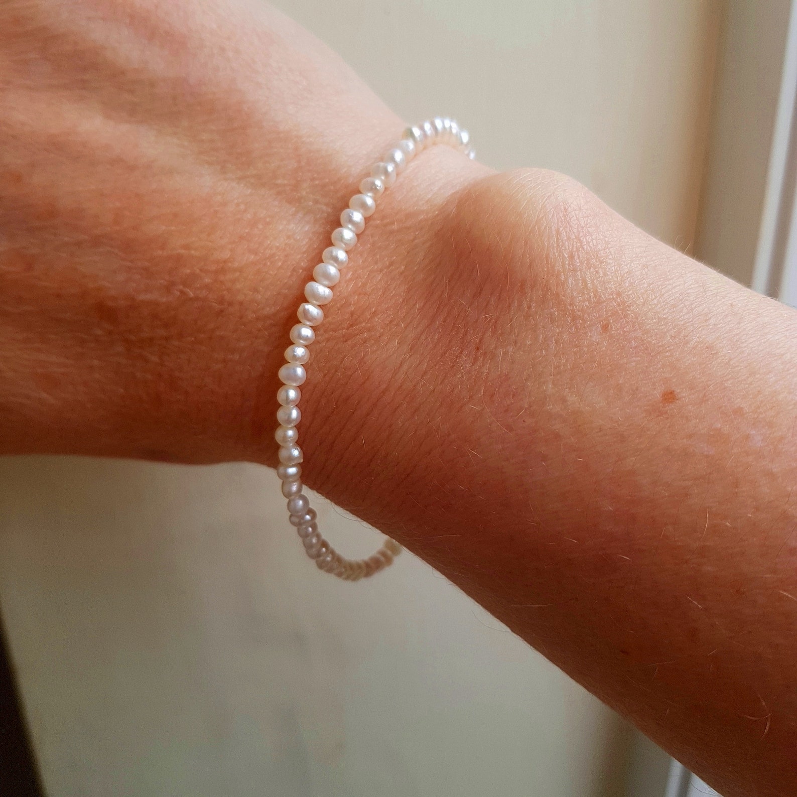 Tiny Freshwater Seed Pearl Bracelet Sterling Silver or Gold Etsy UK