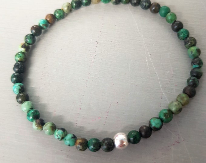 Green Jasper stretch bracelet Sterling Silver or Gold Fill tiny 4mm green gemstone bead bracelet small Beaded African Jasper jewellery gift