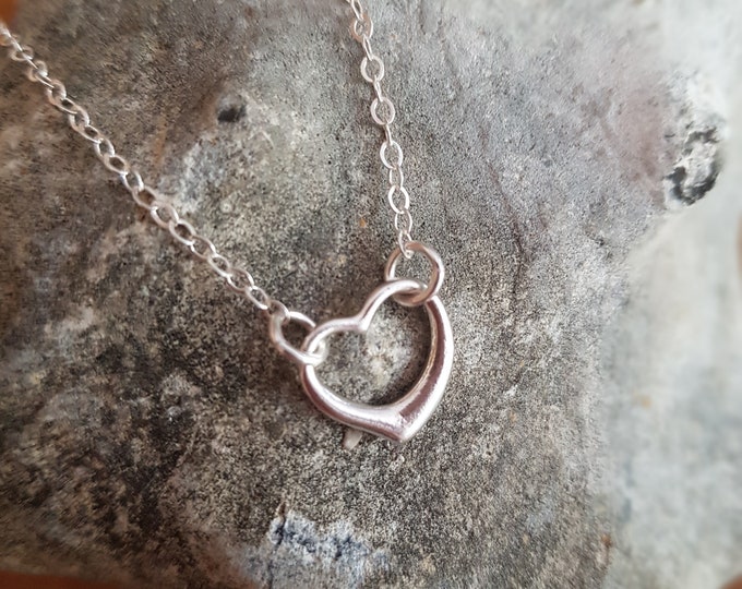 Sterling Silver open heart necklace floating heart necklace small Silver heart choker heart pendant Valentine jewellery girlfriend girl gift