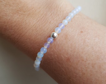 OPAL QUARTZ stretch Bracelet Sterling Silver tiny white gemstone bead Bracelet small Beaded Bracelet Opalite Chakra healing jewellery gift