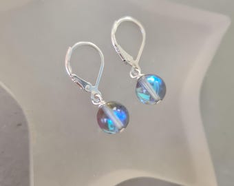 Grey Blue Mystic Quartz earrings Sterling Silver or 14K Gold Fill 8mm grey blue gemstone bead earrings Crown Chakra jewellery gift for her