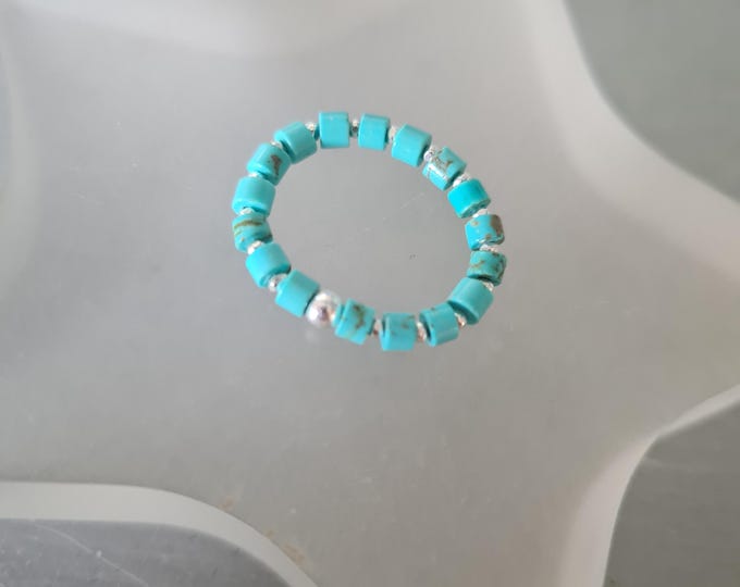 Turquoise stretch ring Sterling Silver or Gold blue Tiny Turquoise gemstone bead ring Boho stacking ring December Birthstone jewellery gift