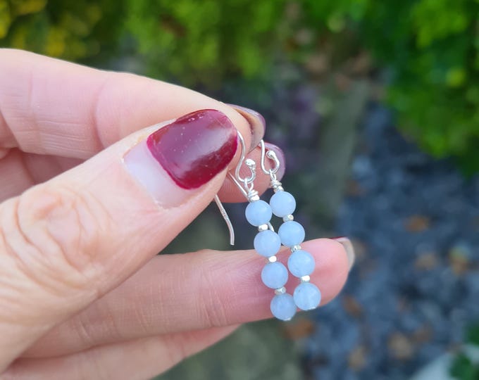 Aquamarine earrings Sterling Silver or Gold Fill tiny 4mm blue Aquamarine gemstone bead earrings beaded March Birthstone jewellery gift girl
