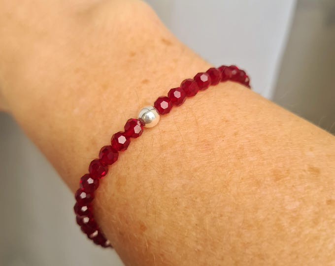 Tiny Red crystal stretch bracelet Sterling Silver Gold Fill 4mm Siam red crystal bracelet arthritis jewellery crystal jewellery gift mum