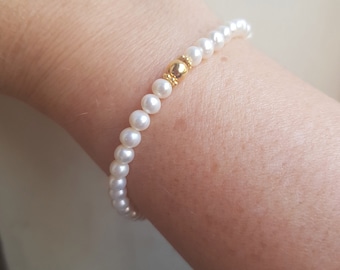 Small Freshwater Pearl STRETCH Bracelet Gold Fill or Sterling Siver 5mm AA white pearl Bracelet simple real pearl jewellery gift for her
