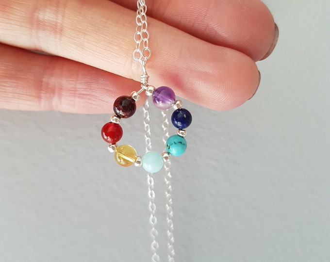 TINY 7 CHAKRA necklace choker Sterling Silver or Gold Fill - 7 Chakra jewellery - Boho jewellery gift