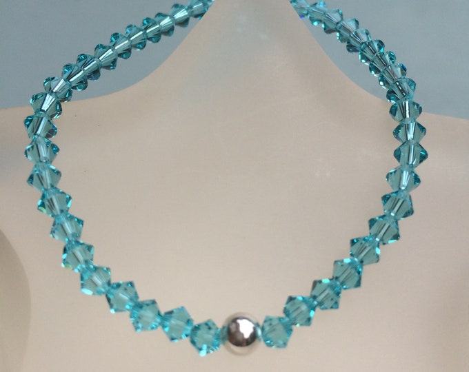 Turquoise crystal stretch bracelet Sterling Silver or Gold blue 4mm Swarovski Crystal bead bracelet December Birthstone jewellery gift girl