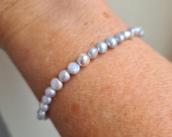 Tiny Grey Freshwater Pearl STRETCH Bracelet Sterling Silver or Gold Fill grey Baroque pearl Bracelet June Birthstone jewellery gift for her