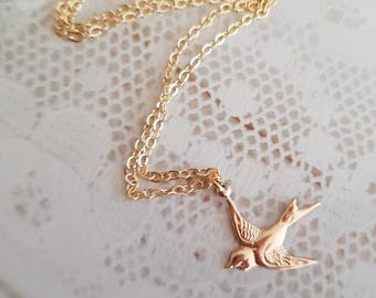 14K Gold Fill tiny bird necklace choker small 24K Gold over Sterling Silver swallow bird pendant necklace jewellery gift bird watcher lover