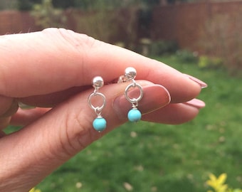 Tiny Turquoise earrings Sterling Silver or 14K Gold Fill  - December Birthstone jewellery gift for girl