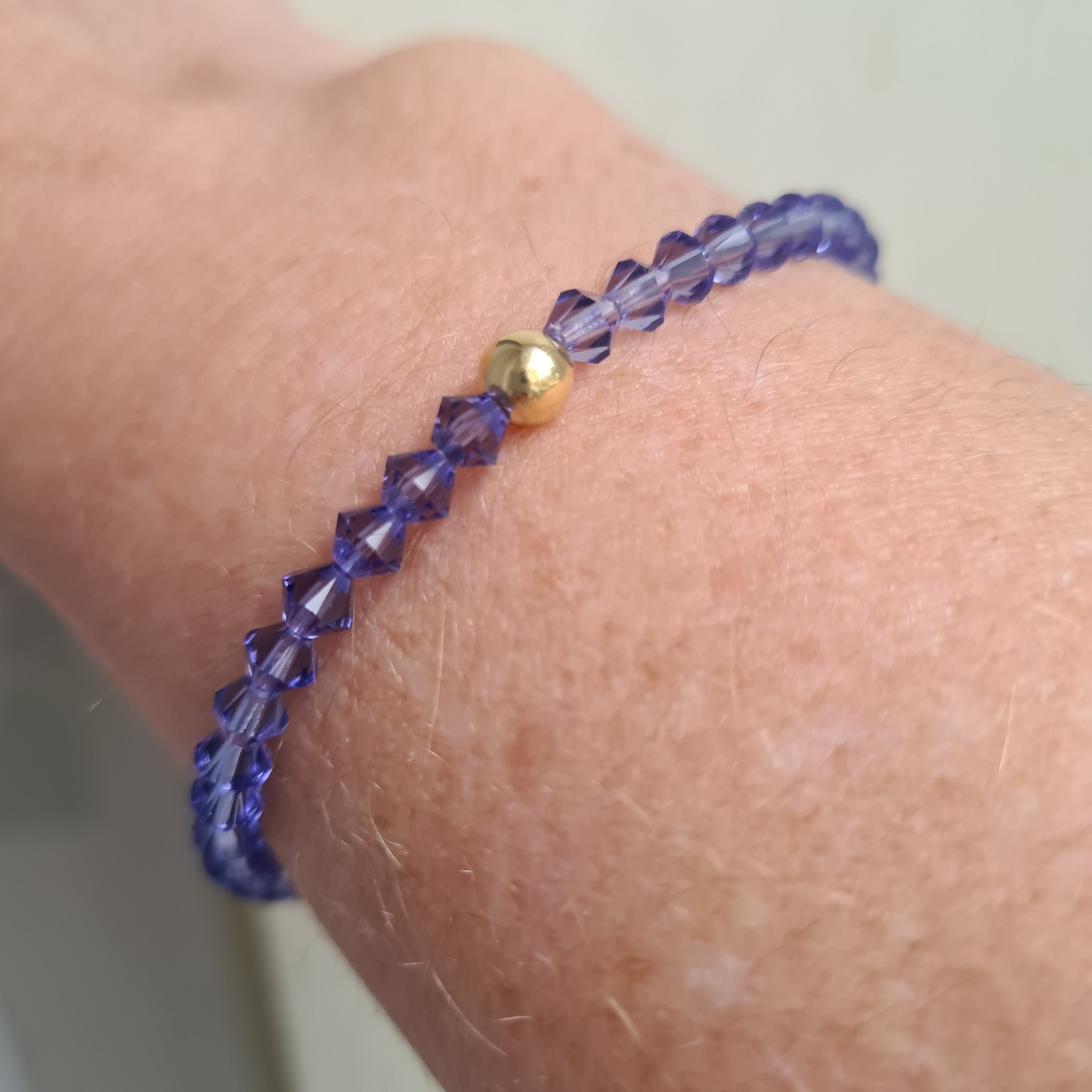 Purple Swarovski crystal stretch bracelet with Sterling Silver OR