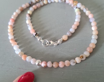 Tiny Pink Opal necklace choker Sterling Silver 4mm pink Peruvian Opal gemstone bead necklace October Birthstone jewellery gift Healing
