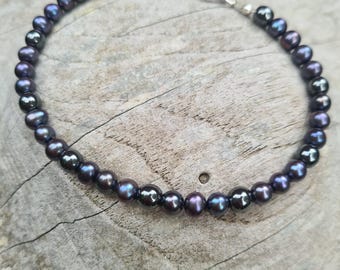 Black Pearl bracelet real Peacock Freshwater pearl and Hematite bracelet for men Black bead bracelet  June Birthstone Jewellery gift dad him