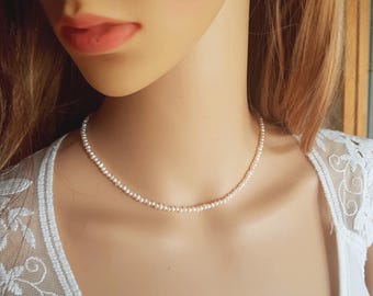 Tiny Freshwater seed Pearl necklace choker Sterling Silver or Gold Fill small 3mm white real pearl necklace June Birthstone jewellery gift