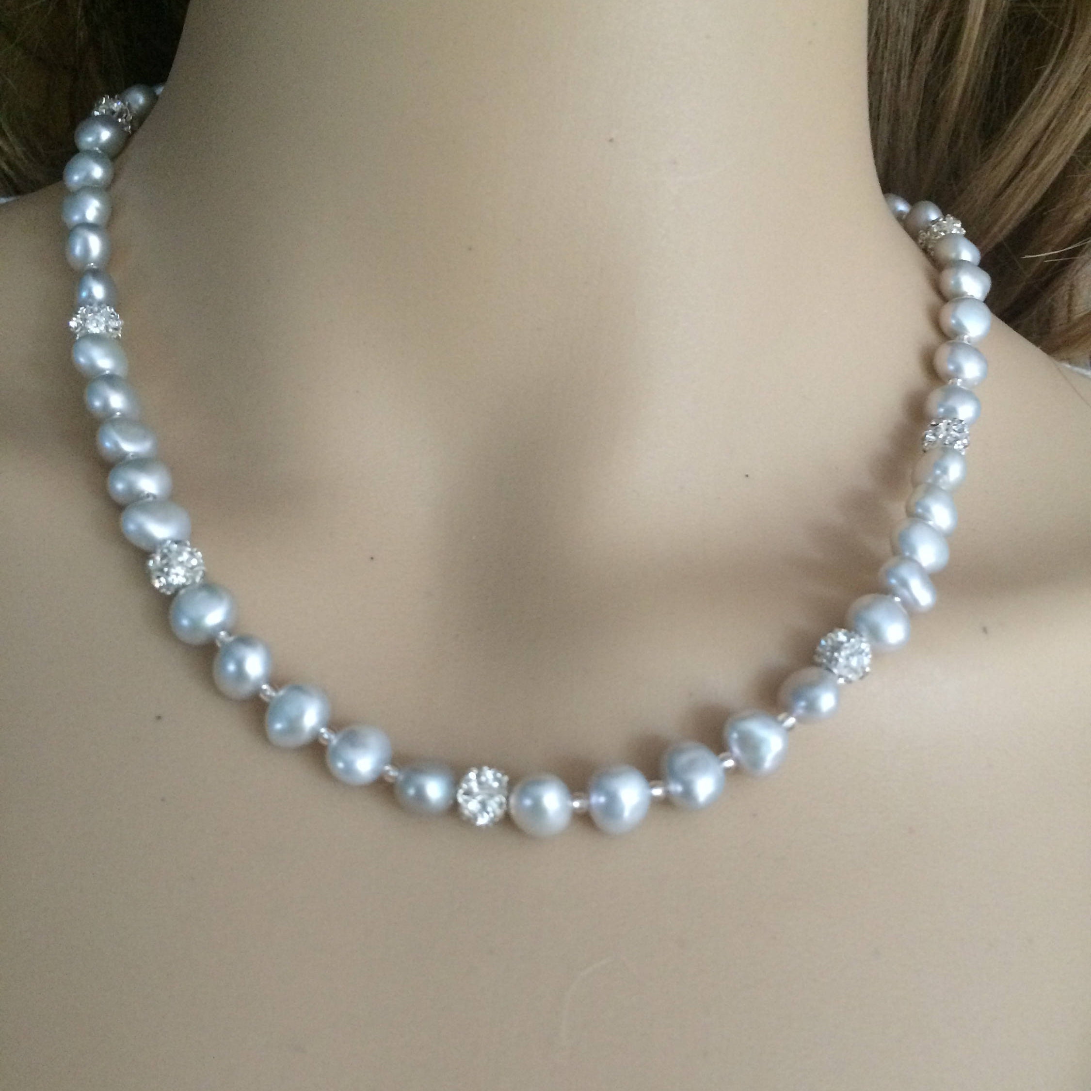 Grey Baroque Freshwater Pearl necklace with Sterling Silver toggle