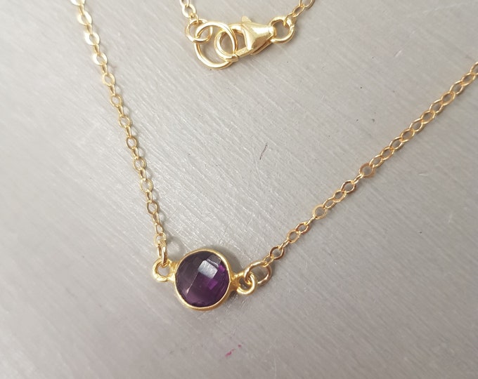 14K Gold fill tiny Amethyst choker necklace February birthstone Jewellery gift Crown Chakra jewelry