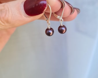 Tiny Peacock Freshwater pearl earrings Sterling Silver or 14K Gold Fill small brown black pearl drop earrings real pearl jewellery gift mum