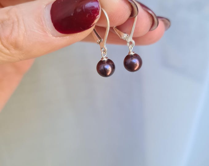 Tiny Peacock Freshwater pearl earrings Sterling Silver or 14K Gold Fill small brown black pearl drop earrings real pearl jewellery gift mum