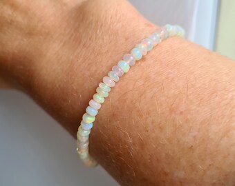 Tiny Ethiopian OPAL Bracelet Sterling Silver - OCTOBER Birthstone jewellery gift for her