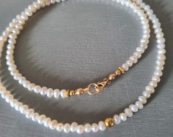Tiny Freshwater Pearl necklace choker Sterling Silver or Gold Fill 3-4mm white real seed pearl necklace June Birthstone jewellery gift girl