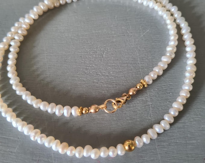 Tiny Freshwater Pearl necklace choker Sterling Silver or Gold Fill 3-4mm white real seed pearl necklace June Birthstone jewellery gift girl