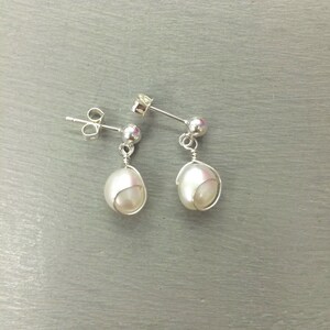 White Baroque Freshwater pearl earrings Sterling Silver Gold Fill wire wrapped pearl drop earrings real pearl June Birthstone jewelry gift