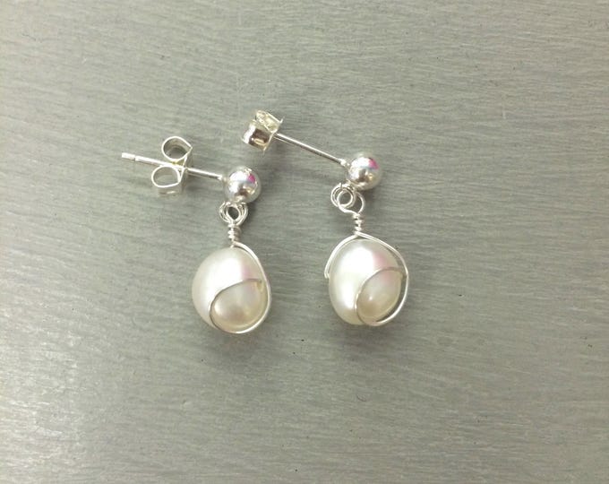 White Baroque Freshwater pearl earrings Sterling Silver Gold Fill wire wrapped pearl drop earrings real pearl June Birthstone jewelry gift