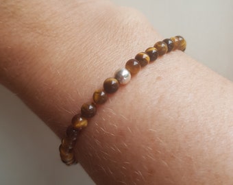 TIGERS EYE stretch Bracelet with Sterling Silver or 14 Gold Fill accent bead - Tiger's Eye Solar Chakra jewellery Gift for her or for him