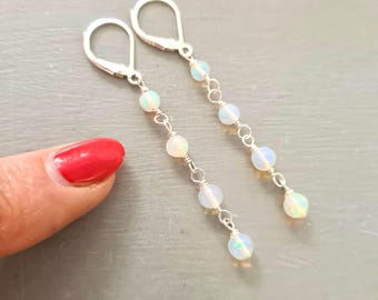 Tiny Ethiopian Opal drop earrings 14K Gold Fill or Sterling Silver - October birthstone jewellery gift 14th wedding anniversary gift