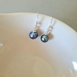 Teal Peacock Freshwater pearl earrings Sterling Silver or 14K Gold Fill 6mm green real pearl drop earrings June Birthstone jewellery gift