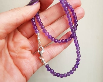 Amethyst choker necklace Sterling Silver or Gold 4mm purple gemstone bead necklace February Birthstone jewellery gift crystal Chakra Healing
