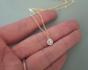 Tiny 14K Gold fill CZ diamond necklace choker clear Cubic Zirconia pendant stacking Gold layering jewellery minimalist bridal Jewellery gift
